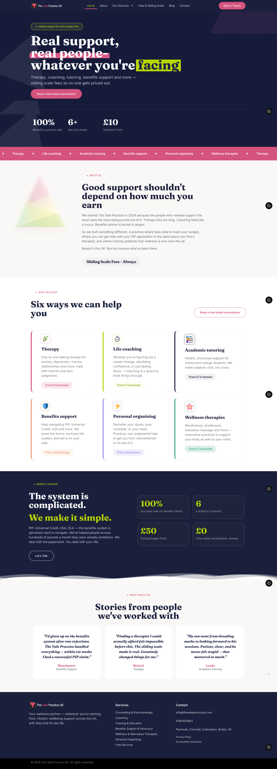 The Vale Practice website redesign for a group therapy practice in Plymouth UK