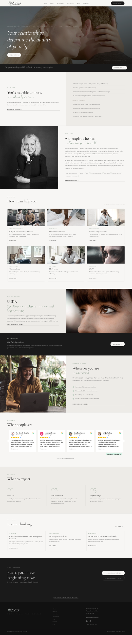 Agatha Penney website for a psychotherapist and clinical supervisor in Jersey