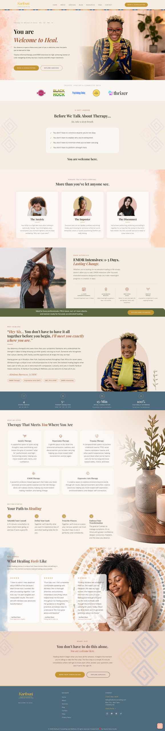 Karibuni Wellness website redesign for a counseling and wellness practice in North Carolina