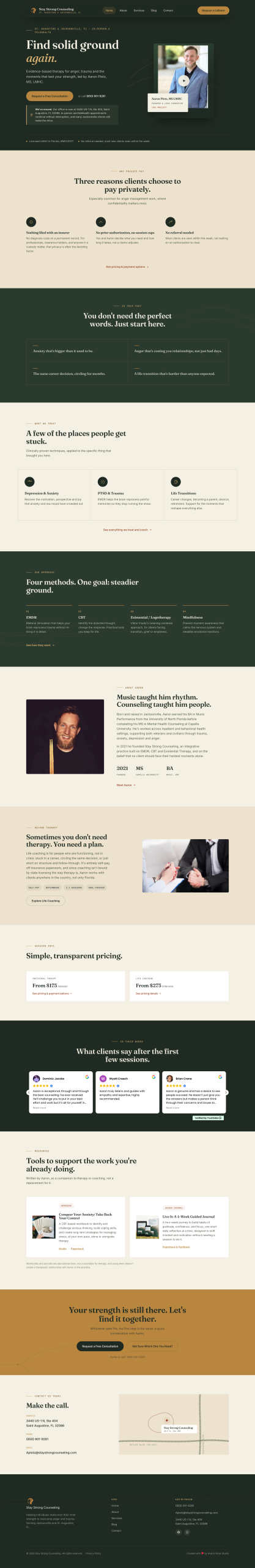 Stay Strong Counseling website for a therapy practice in Jacksonville Florida